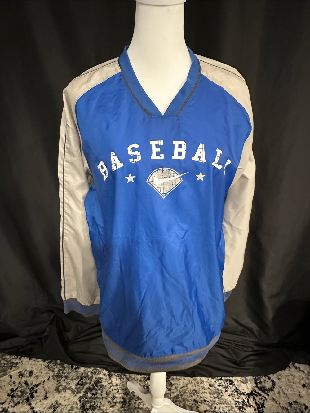 Nike Royal Blue and Light Gray Baseball Pullover